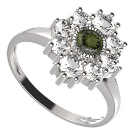 BG prsten kulatý 017-I Stříbro 925 - rhodium Vltavín a  kubický zirkon