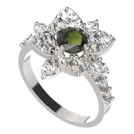 BG prsten 735-Z oválného tvaru Stříbro 925 - rhodium Vltavín a  kubický zirkon