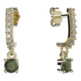 BG zlaté vltavínové náušnice 725 Žluté zlato - 585 Vltavín a diamant