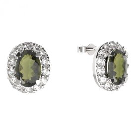 BG  náušnice 728 Stříbro 925 - rhodium Vltavín a  kubický zirkon