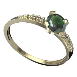 BG vltavínový prsten 558D Žluté zlato - 585 Vltavín a diamant