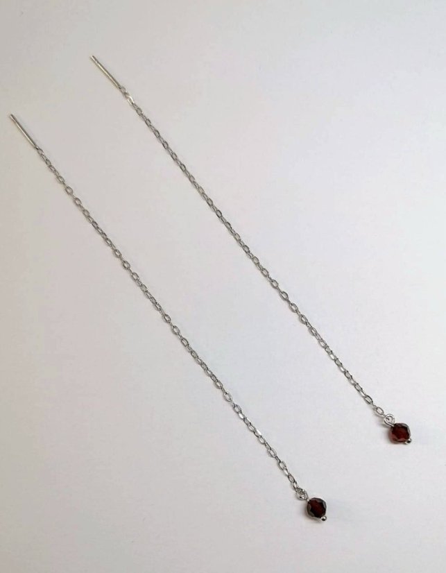 Stříbrné náušnice s přírodním granátem 031B , rhodium 925