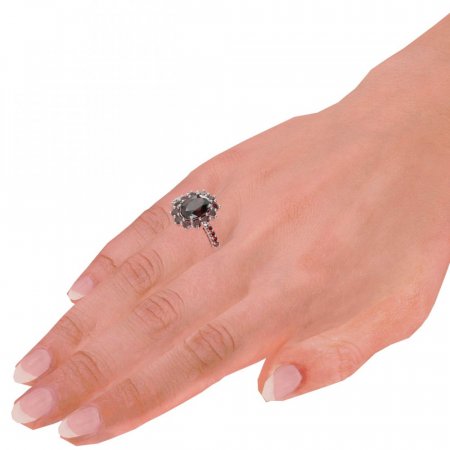 BG prsten oválný 972-Z - Kov: Stříbro 925 - rhodium, Kámen: Vltavín a granát