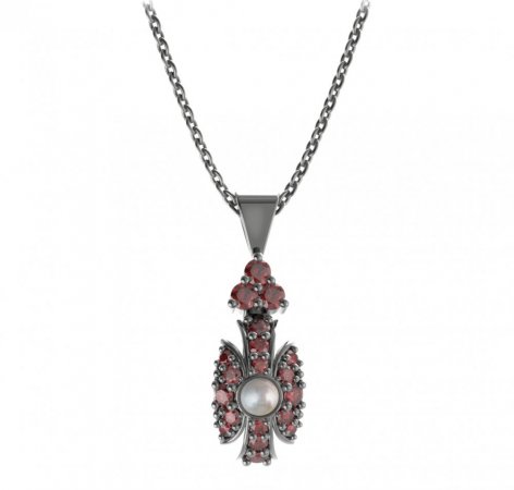BG přívěs s přírodní perlou 537-87 - Kov: Stříbro 925 - ruthenium, Kámen: Granát a tahiti perla