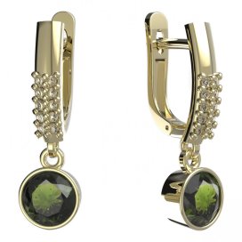 BG zlaté vltavínové náušnice 724 Žluté zlato - 585 Vltavín a diamant