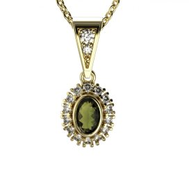 BG přívěs s přírodním granátem a vltavínem 1483 Žluté zlato - 585 Vltavín a diamant