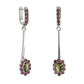 BG náušnice s centrálním oválným kamenem 517-A93 Stříbro 925 - rhodium Vltavín a granát