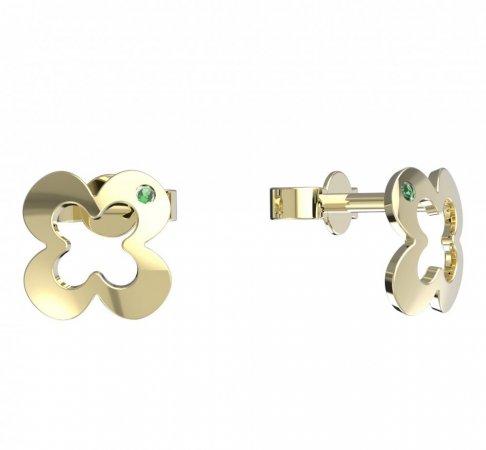 BeKid, Gold kids earrings -849 - Switching on: Puzeta, Metal: Yellow gold 585, Stone: Green cubic zircon