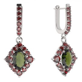 BG náušnice vsazený granát hvězdicový brus 466-94 Stříbro 925 - rhodium Vltavín a granát