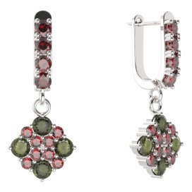 BG  náušnice 317 Stříbro 925 - rhodium Vltavín a granát