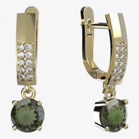 BG vltavínové náušnice 727 Žluté zlato - 585 Vltavín a diamant