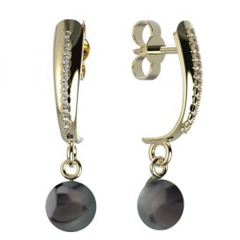 BG zlaté náušnice 1291 s černou perlou Žluté zlato - 585 Diamant a tahiti perla