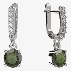 BG vltavínové náušnice 727 Bílé zlato - 585 Vltavín a diamant