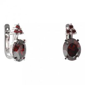 BG náušnice s centrálním oválným kamenem 493-87 Stříbro 925 - rhodium Granát