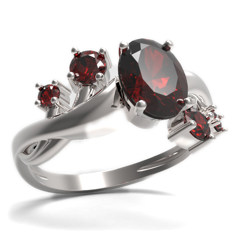 BG prsten s oválným kamenem 478-P Stříbro 925 - rhodium Granát