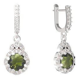 BG náušnice kulaté 991-94 Stříbro 925 - rhodium Vltavín a kubický zirkon