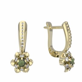 BG vltavínové náušnice 878 Žluté zlato - 585 Vltavín a diamant