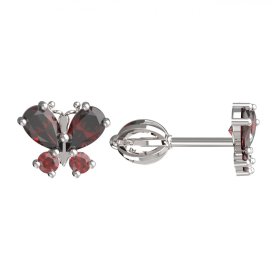 BG zlaté náušnice motýlek s granátem 124 Stříbro 925 - rhodium Granát