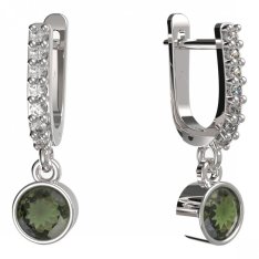 BG zlaté vltavínové náušnice 723 Bílé zlato - 585 Vltavín a diamant