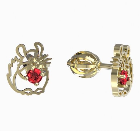 BeKid, Gold kids earrings -1192 - Switching on: Screw, Metal: Yellow gold 585, Stone: Red cubic zircon