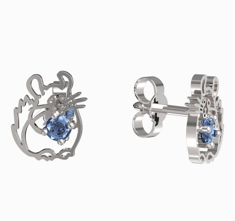 BeKid dětské náušnice činčila 1192 Bílé zlato - 585 Světle modrý kubický zirkon