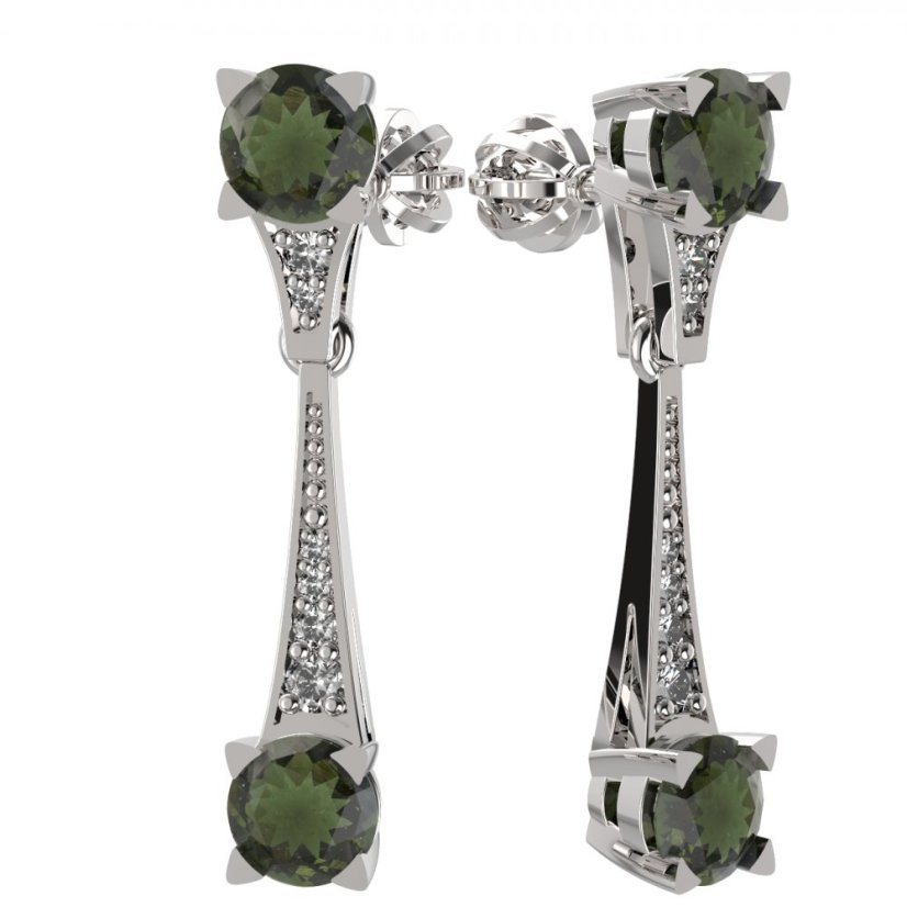 BG náušnice s vltavínem 985 Bílé zlato - 585 Vltavín a diamant
