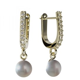 BG zlaté náušnice 1291 s bílou perlou Žluté zlato - 585 Diamant a perla