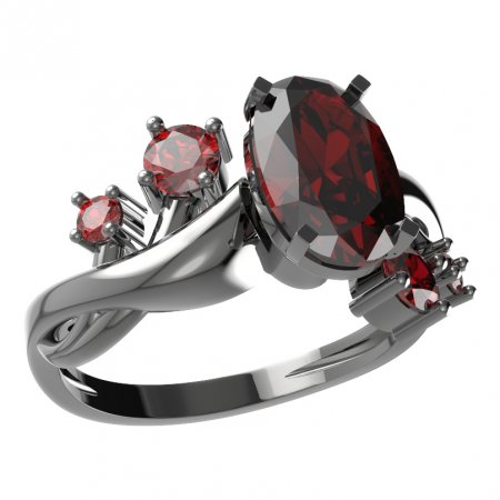 BG prsten s oválným kamenem 492-P - Kov: Stříbro 925 - rhodium, Kámen: Granát