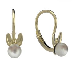 BeKid dětské náušnice zajíc s perlou 1394 Žluté zlato - 585 Bílá perla