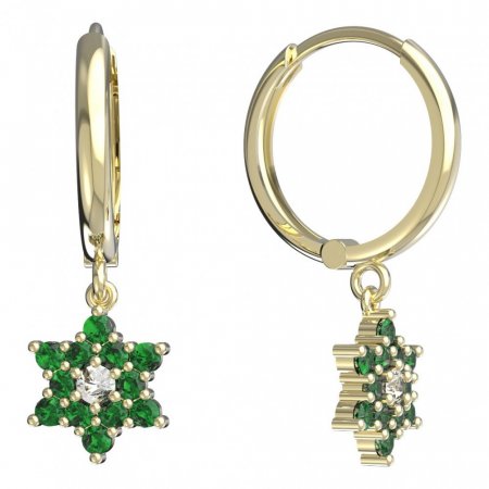 BeKid, Gold kids earrings -090 - Switching on: Circles 15 mm, Metal: Yellow gold 585, Stone: Green cubic zircon