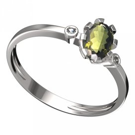 BG vltavínový prsten 560L Bílé zlato - 585 Vltavín a diamant