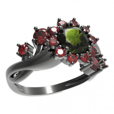BG prsten s kulatým kamenem 511-P - Kov: Stříbro 925 - rhodium, Kámen: Granát