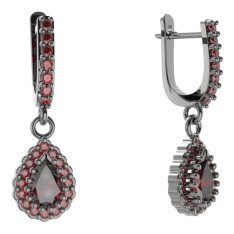 BG kapkovitého tvaru náušnice 454-84 Stříbro 925 - ruthenium (30-90dní) Granát