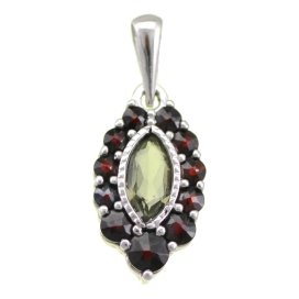 BG přívěs vsazeny kameny:přírodní granát  415 Stříbro 925 - rhodium Vltavín a granát