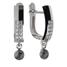 BG zlaté náušnice 1290 s černou perlou Bílé zlato - 585 Diamant a tahiti perla