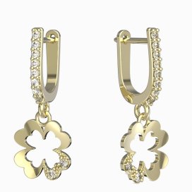 BG zlaté náušnice čtyřlístek 1171 Žluté zlato - 585 Bílý kubický zirkon