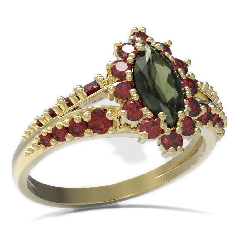 BG prsten s oválným kamenem 504-G Žluté zlato - 585 Vltavín a granát