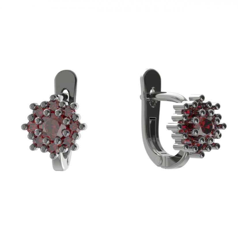 Stříbrné náušnice s přírodním granátem, ruthenium, anglické zapínání – 320-07