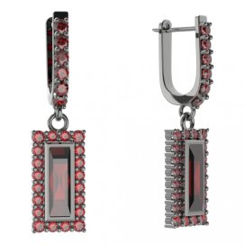 BG čtvercové náušnice 837-94 Stříbro 925 - ruthenium (30-90dní) Granát
