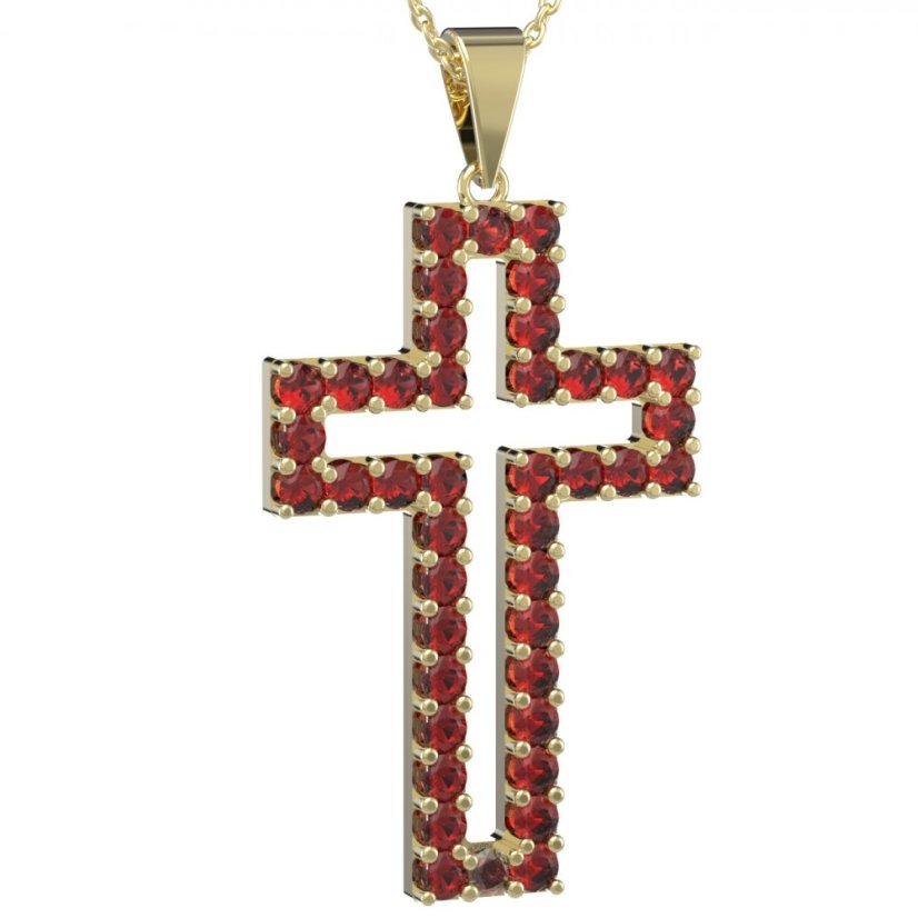 Zlatý přívěsek křížek s červeným zirkonem, žluté zlato 585 – 238 (ZI34238c)