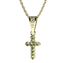 BG zlatý přívěšek křížek 580 Žluté zlato - 585 Zelený kubický zirkon