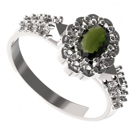 BG prsten 433-X oválného tvaru - Kov: Stříbro 925 - rhodium, Kámen: Vltavín a granát