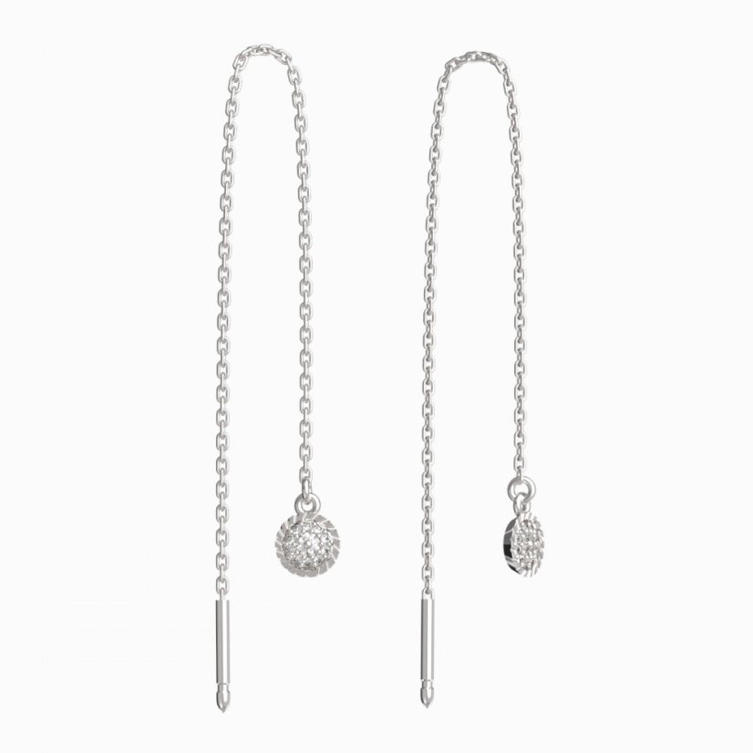 Zlaté náušnice s diamantem, bílé zlato 585, řetízek 9 cm – 1363