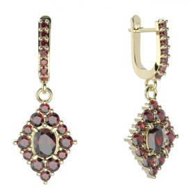 BG náušnice vsazený granát hvězdicový brus  422-84 Žluté zlato - 585 Granát