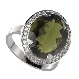 BG prsten oválný 729-I Stříbro 925 - rhodium Vltavín a  kubický zirkon