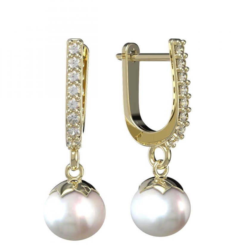 BG zlaté náušnice 561 s bílou perlou Žluté zlato - 585 Diamant a perla
