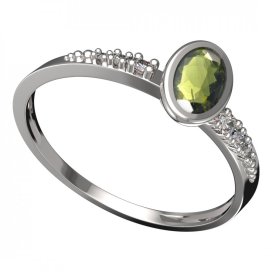 BG vltavínový prsten 559D Bílé zlato - 585 Vltavín a diamant