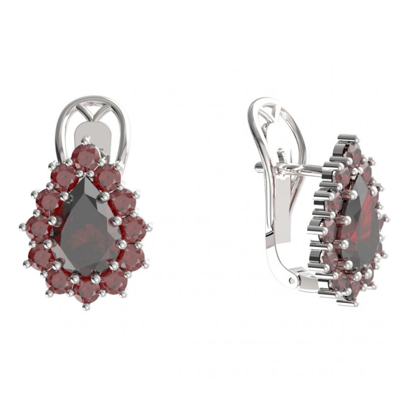 BG  náušnice 186-R7 kapkovitého tvaru Stříbro 925 - rhodium Granát