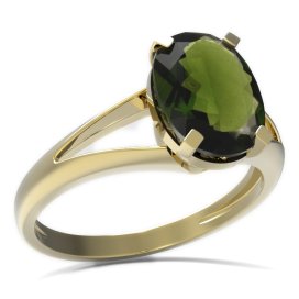 BG prsten oválný kámen 493-V Žluté zlato - 585 Vltavín