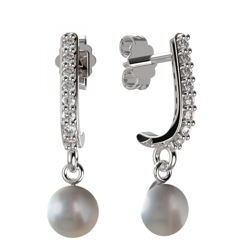 BG zlaté náušnice 1291 s bílou perlou Bílé zlato - 585 Diamant a perla